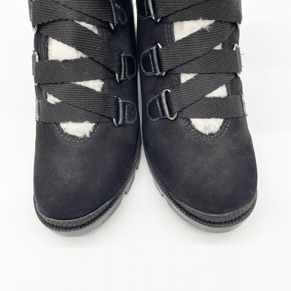 NEW Schutz Womens 6 Aretuza Black Suede & Shearling Combat Boots Waterproof - Picture 6 of 10